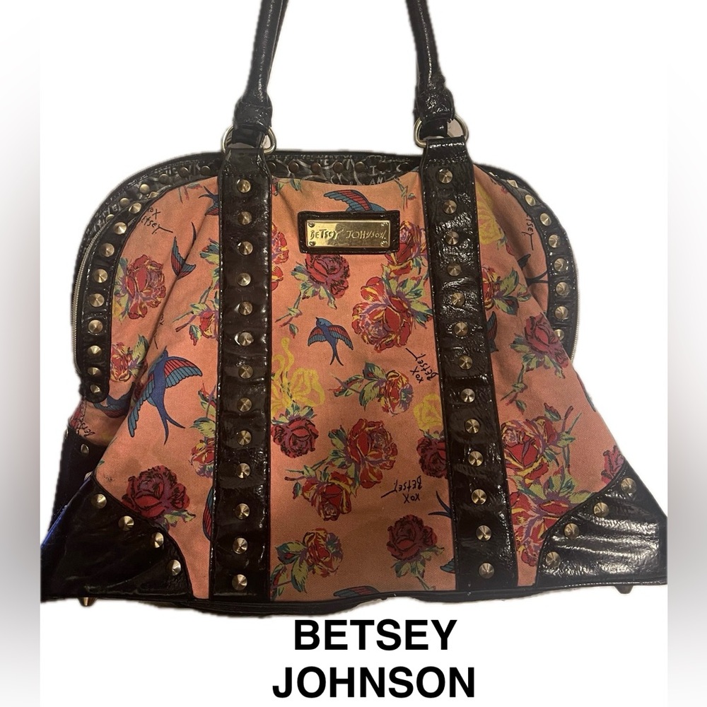 Betsey Johnson Pink Floral Studded Satchel